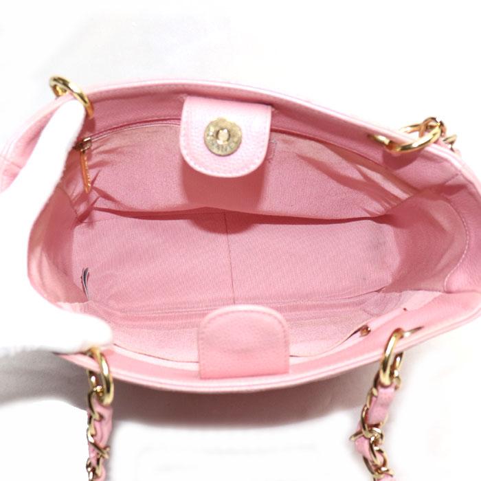【正規品】美品 CHANEL ピンク☆キャビアスキン トートバッグ シャネル チェーン トートバッグ キャビアスキン ピンク レディース