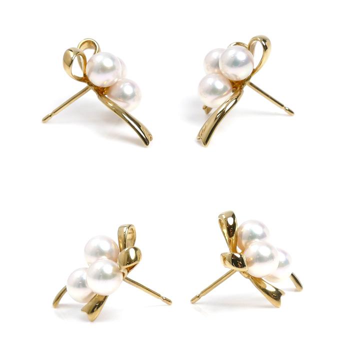 MIKIMOTO（ミキモト） K18YG イエローゴールド パール リボン ピアス