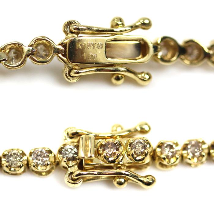 K18YG イエローゴールド テニス ブレスレット ダイヤモンド1.00ct 4.5g