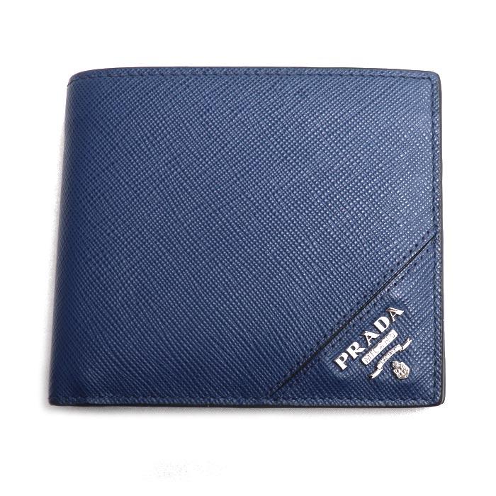 PRADA プラダ サフィアーノ 二つ折り財布 二つ折り財布 2MO738 レザー ブルー  メンズ【中古】 PRADA（プラダ） サフィアーノ 2つ折り 二つ折り財布 ブルー 2M0738