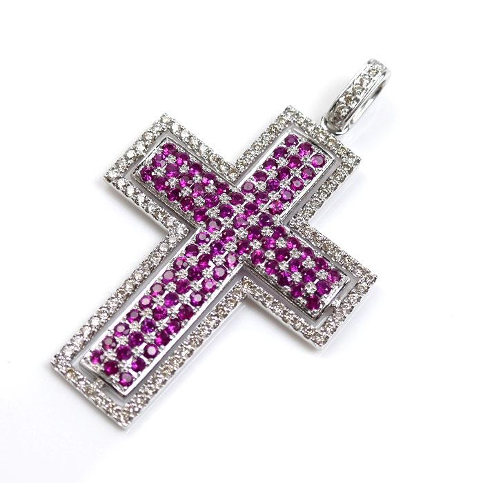 K18WG ホワイトゴールド クロス ペンダントトップ ルビー1.45ct 