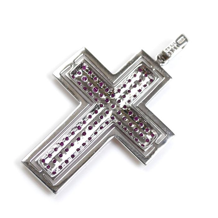 K18WG ホワイトゴールド クロス ペンダントトップ ルビー1.45ct