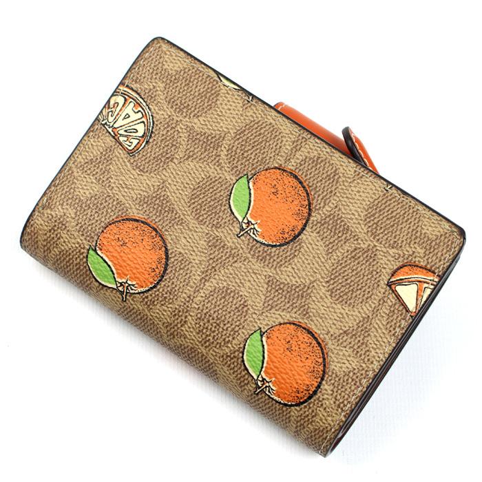 COACH（コーチ） ミディアム コーナージップ オレンジプリント 二