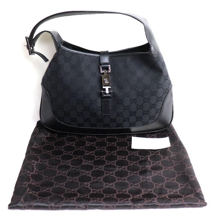 【美品】GUCCI ボディバッグ GG キャンバス レザー ジャッキー ブラック GUCCI（グッチ） ジャッキー GGキャンバス ワンショルダー ショルダー
