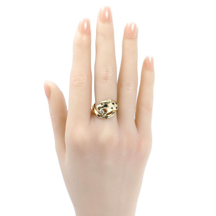 K18YG イエローゴールド パンサー リング・指輪 ダイヤモンド0.15ct 14