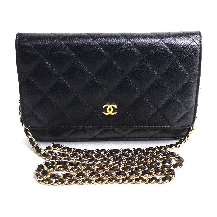 CHANEL シャネル マトラッセ キャビアスキン チェーンウォレット ショルダーバッグ ブラック A33814 キャビアスキン レディース【中古】 CHANEL（シャネル） マトラッセ キャビアスキン チェーンウォレット
