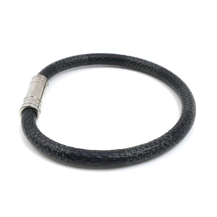 国内正規品　LOUIS VUITTON ブラック　レザーブレスレット ダミエ柄 ルイ ヴィトン ダミエ グラフィット ブラスレ キープイット
