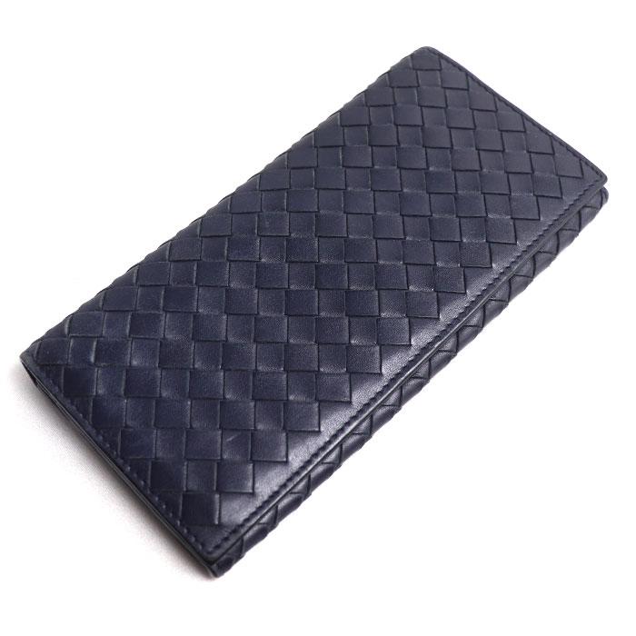 【本物保証】 ボッテガヴェネタ BOTTEGA VENETA イントレチャート 札入れ 二つ折り長財布 レザー 紺 120697V4651 BOTTEGA VENETA - 【本物保証】 ボッテガヴェネタ BOTTEGA VENETA