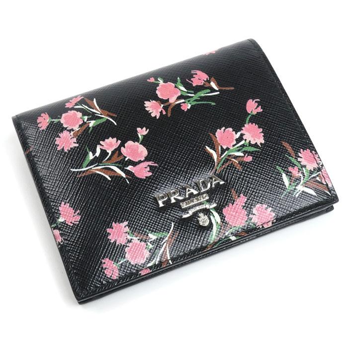 PRADA（プラダ） サフィアーノ フラワーブーケ 二つ折り財布 ブラック