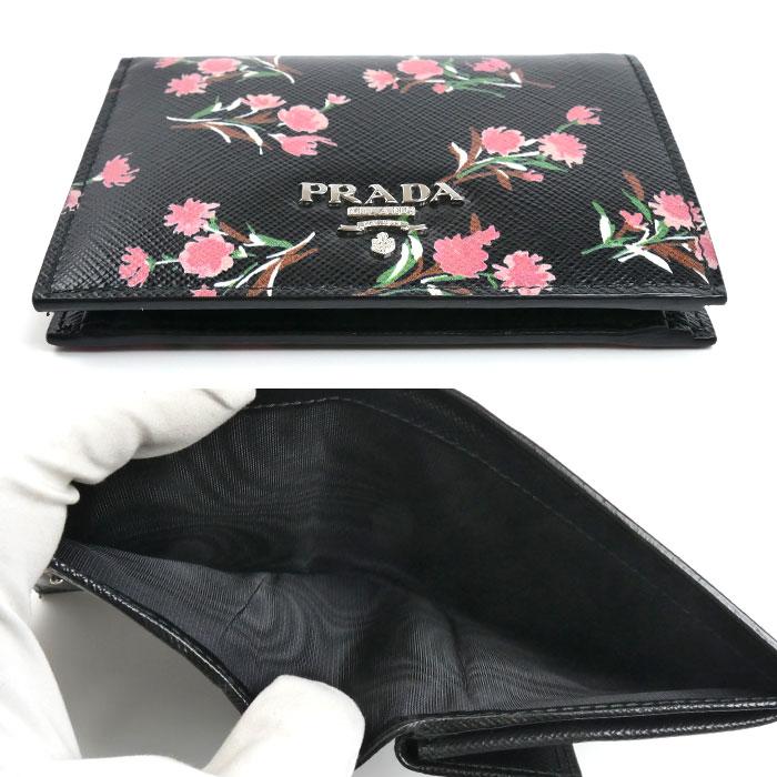 PRADA（プラダ） サフィアーノ フラワーブーケ 二つ折り財布 ブラック