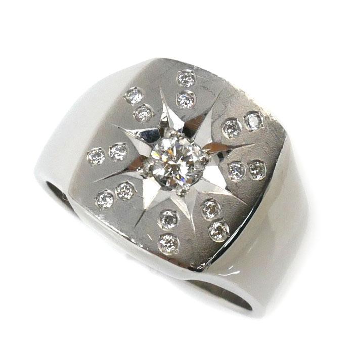 プラチナ印台リング14.3g【ダイヤモンド0.36ct、プラチナPt900 プラチナ印台リング14.3g【ダイヤモンド0.36ct、プラチナPt900