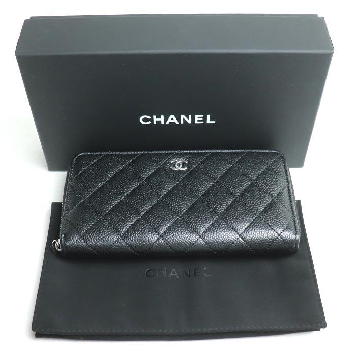 CHANEL シャネル ココマーク キャビアスキン ラウンドファスナー 長 