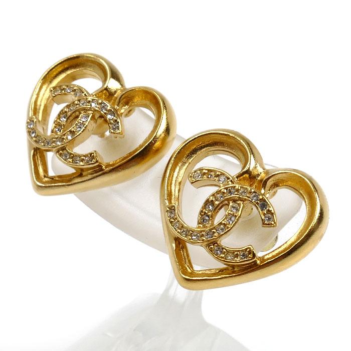 CHANEL（シャネル） ココマーク メタル ストラス ハート ピアス ABA103 