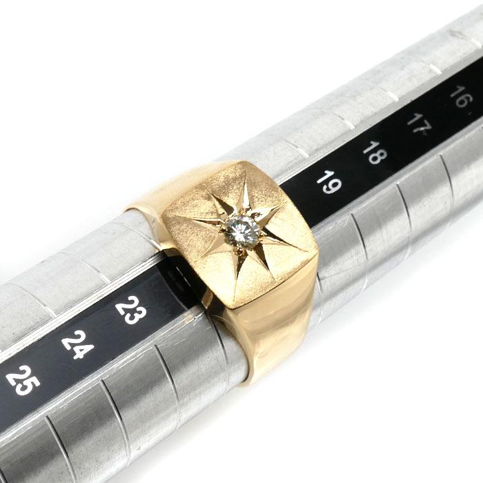 K18YG イエローゴールド 印台 リング・指輪 ダイヤモンド0.13ct 21号