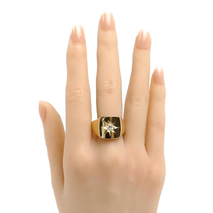 ゴールドカラー 印台リング 指輪　遺品 K18YG イエローゴールド 印台 リング・指輪 ダイヤモンド0.306ct 22号