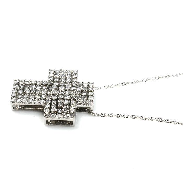 K18WG ホワイトゴールド クロス ダイヤ ネックレス ダイヤモンド0.46ct/0.38ct/0.16ct 4.7g 42cm レディース 中古 |  | 01