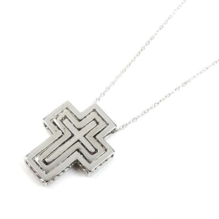 K18WG ホワイトゴールド クロス ダイヤ ネックレス ダイヤモンド0.46ct/0.38ct/0.16ct 4.7g 42cm レディース 中古 |  | 02