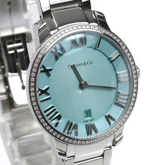 【美品】ティファニー【TIFFANY&amp;Co.】アトラス ダイヤモンド 2ハンド クオーツ レディース ウォッチ 24MM ネイビー ステンレス SSブレス ダイヤベゼル 女性用腕時計 69291651 ATLAS DIAMOND WATCH QUARTZ 【Aランク】【中古】 TIFFANY&Co.（ティファニー） アトラス 2ハンド 31mm ダイヤベゼル