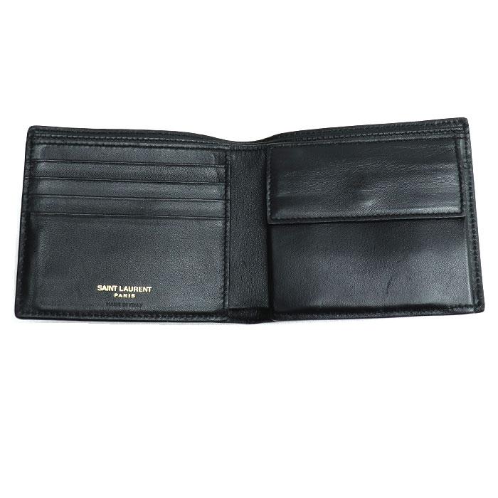 【美品】サンローランパリ　二つ折り財布　クロコ　黒 SAINT LAURENT PARIS サンローランパリ クロコ型押し TINY 二つ折り