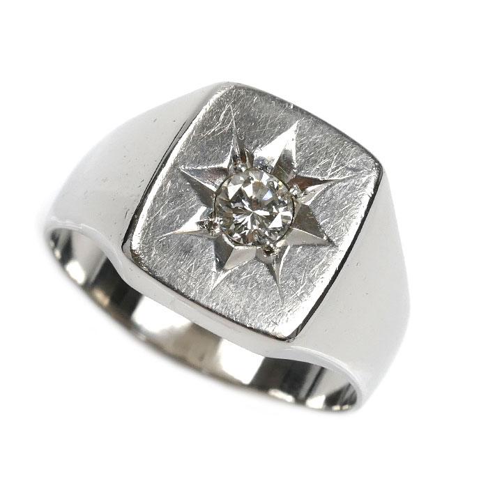Pt850プラチナ 印台 リング・指輪 ダイヤモンド0.27ct 20号 14.0g