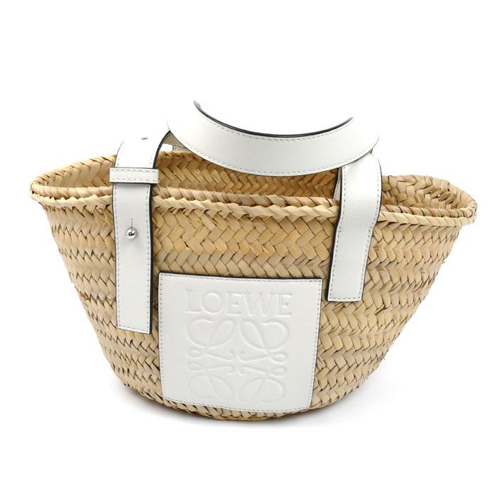 LOEWE ロエベ/バスケットスモールトート/ホワイト/A223S93X04/Aランク/69【中古】 Small Basket bag in palm leaf and calfskin Natural/White - LOEWE