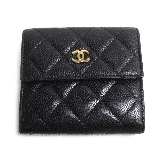 CHANEL（シャネル） マトラッセ ダブルホック 二つ折り財布 ブラック 