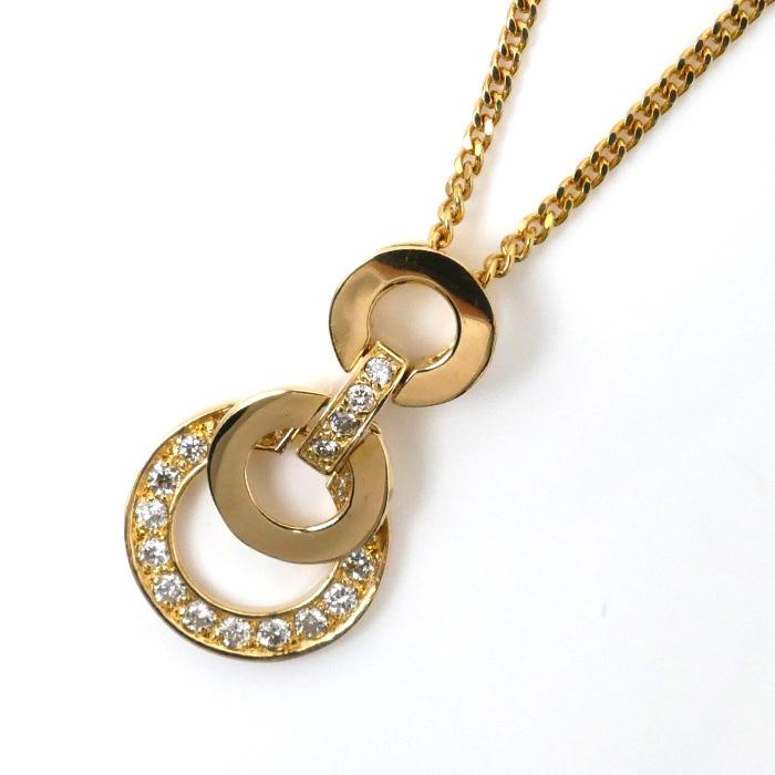 K18YG イエローゴールド ネックレス 喜平2面カット ダイヤモンド0.28ct  