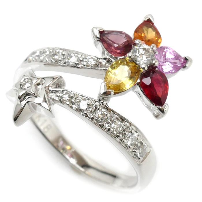 K18WG ホワイトゴールド 星 スター マルチカラー リング・指輪  