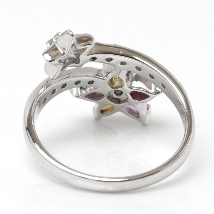 K18WG ホワイトゴールド 星 スター マルチカラー リング・指輪  