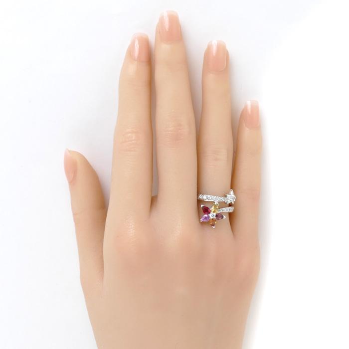 K18WG ホワイトゴールド 星 スター マルチカラー リング・指輪  