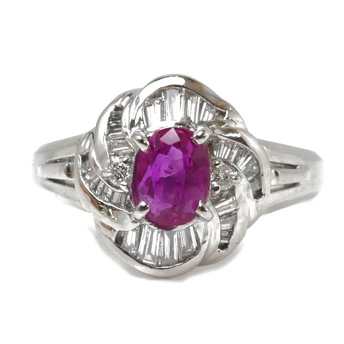 Pt850プラチナ リング・指輪 ルビー0.777ct ダイヤモンド0.31ct 11号  