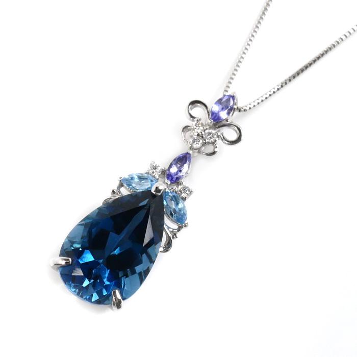 K18WG ネックレス ベネチアン ブルートパーズ5.51ct ダイヤモンド0.06 