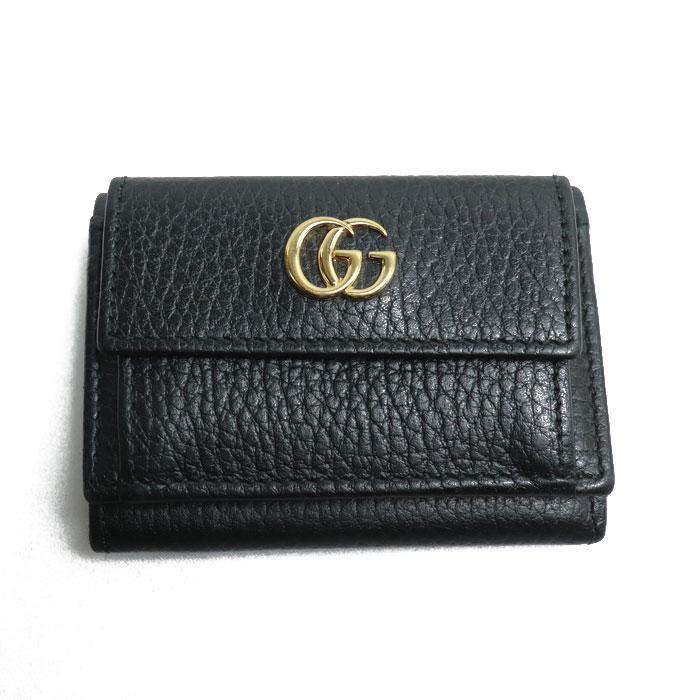 GUCCI グッチ プチマーモント レザーウォレット 三つ折り財布 ブラック 523277 レディース【中古】 GUCCI（グッチ） プチマーモント レザーウォレット 三つ折り財布