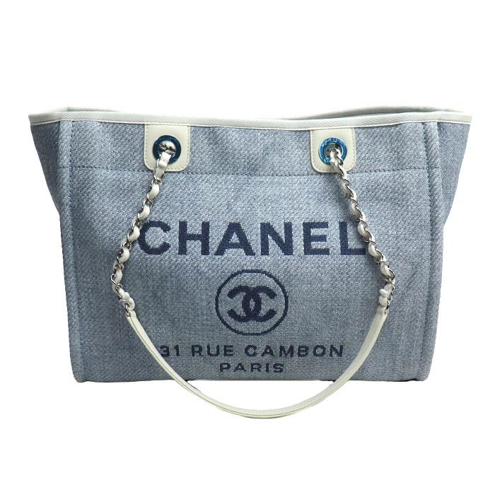 CHANEL（シャネル） ドーヴィル チェーントートMM トートバッグ ブルー
