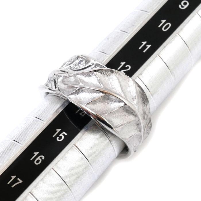 K18WG ホワイトゴールド リーフ 葉 リング・指輪 ダイヤモンド0.17ct 