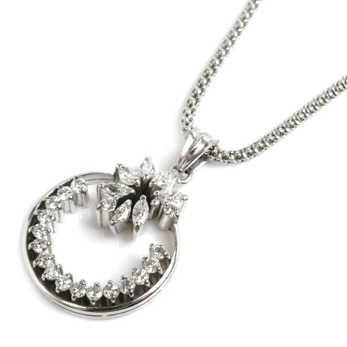 Pt900/850 ダイヤ ネックレス ダイヤモンド0.52ct/0.40ct 12.5g 〜45cm  