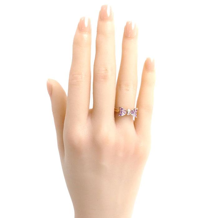 ポンテヴェキオ　K18　ピンキーリング　1号　ダイヤモンド　サファイア　リボン ポンテヴェキオ K18 ピンキーリング 1号 ダイヤモンド