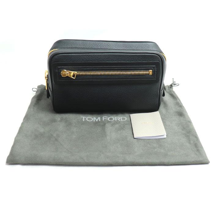 【中古美品】TOM FORD 黒 ボディバッグ TOM FORD (トムフォード) レザー ゴールドジップ ボディバッグ