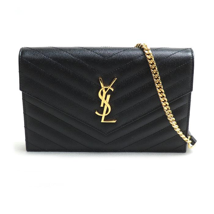 美品 YSL SAINT LAURENT サンローラン 393953 BOW02 SAINT LAURENT サンローラン カサンドラ チェーンウォレット
