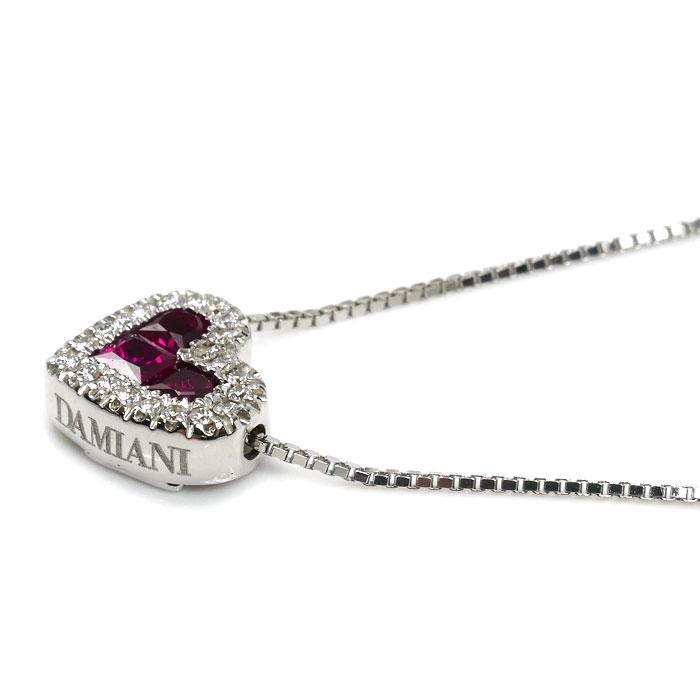 Damiani ダミアーニ K18WG ホワイトゴールド ネックレス ルビー ダイヤモンド 5.5g 37/42/46cm ハート レディース 中古