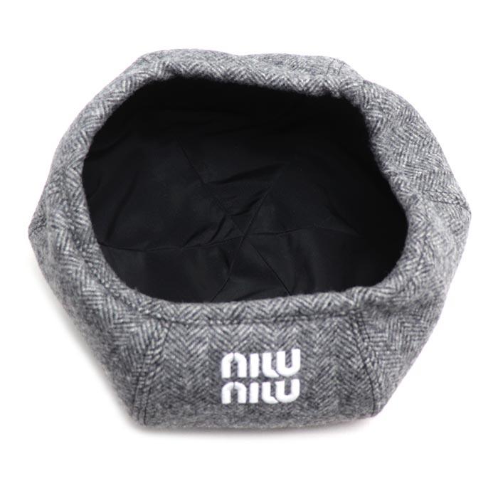 miu miu（ミュウミュウ） ロゴ ベレー帽 グレー 5HC075 S レディース