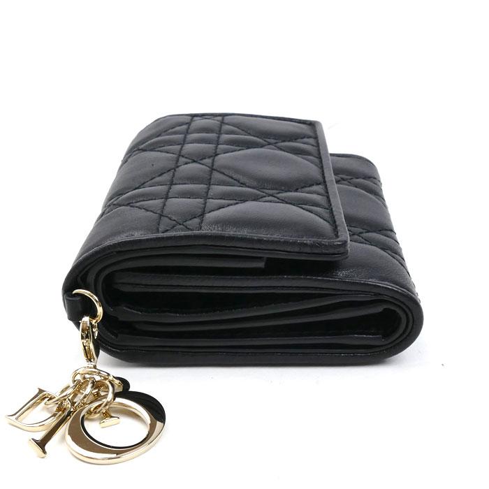 Dior ディオール カナージュ ロータスウォレット 三つ折り財布 ブラック S0181ONMJ_M900 レディース【中古】【美品】 Dior ディオール カナージュ ロータスウォレット 三つ折り財布