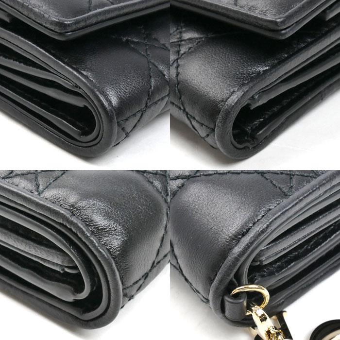 Dior ディオール カナージュ ロータスウォレット 三つ折り財布 ブラック S0181ONMJ_M900 レディース【中古】【美品】 Dior ディオール カナージュ ロータスウォレット 三つ折り財布