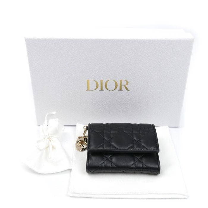 Dior ディオール カナージュ ロータスウォレット 三つ折り財布 ブラック S0181ONMJ_M900 レディース【中古】【美品】 Dior ディオール カナージュ ロータスウォレット 三つ折り財布