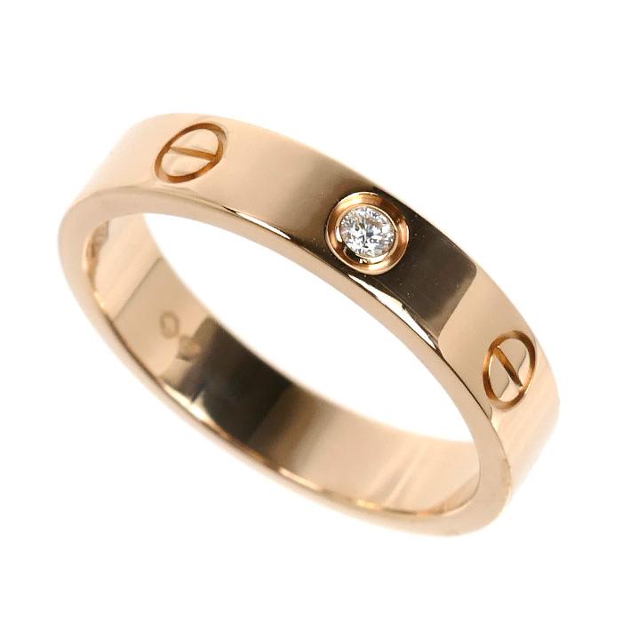 美品 カルティエ K18(750) ラブリング 1ダイヤ Cartier（カルティエ） K18PG ピンクゴールド ミニラブ 1P ダイヤ