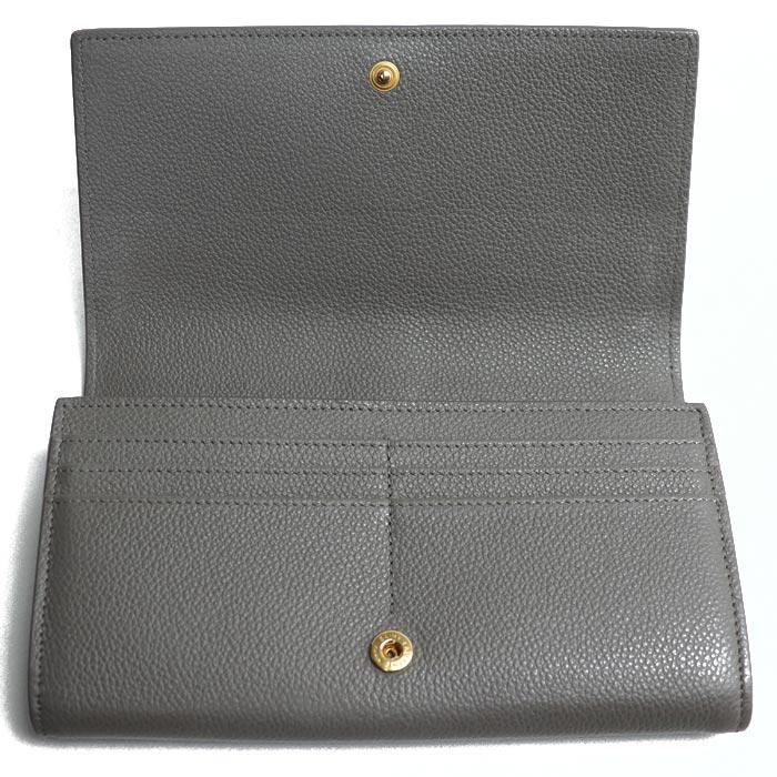 SAINT LAURENT グレー 長財布 YSLロゴ 箱/袋付] サンローラン 長財布 プル YSL カサンドラ レザー グレー