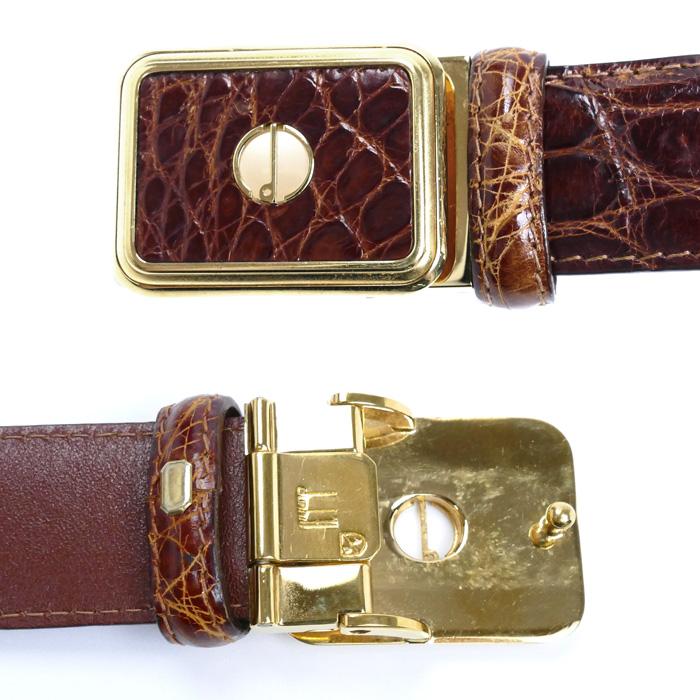dunhill レザーベルト クロコ型押し ダークブラウン dunhill（ダンヒル） ベルト ブラウン クロコダイル メンズ 中古 : 古