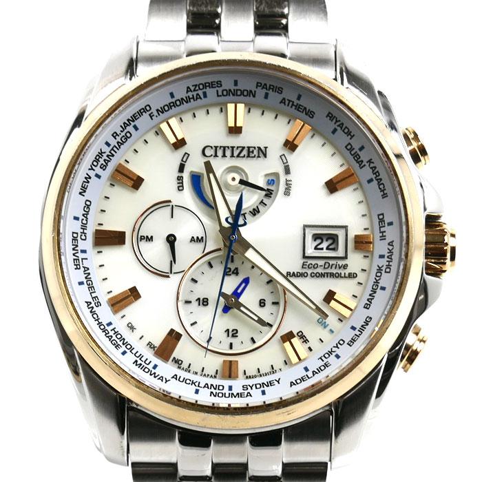 極美品✨️アジア限定 シチズン エコドライブ ソーラー 電波時計H820 革ベルト CITIZEN（シチズン） エコドライブ ダブルダイレクトフライト 腕時計