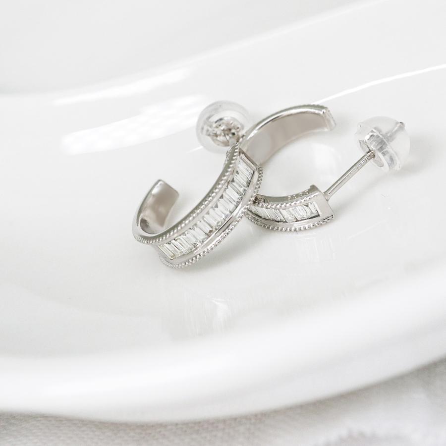 バゲットカットダイヤモンドフープピアス ダイヤモンド ピアス レディース フープ プラチナ pt900 0.3ct