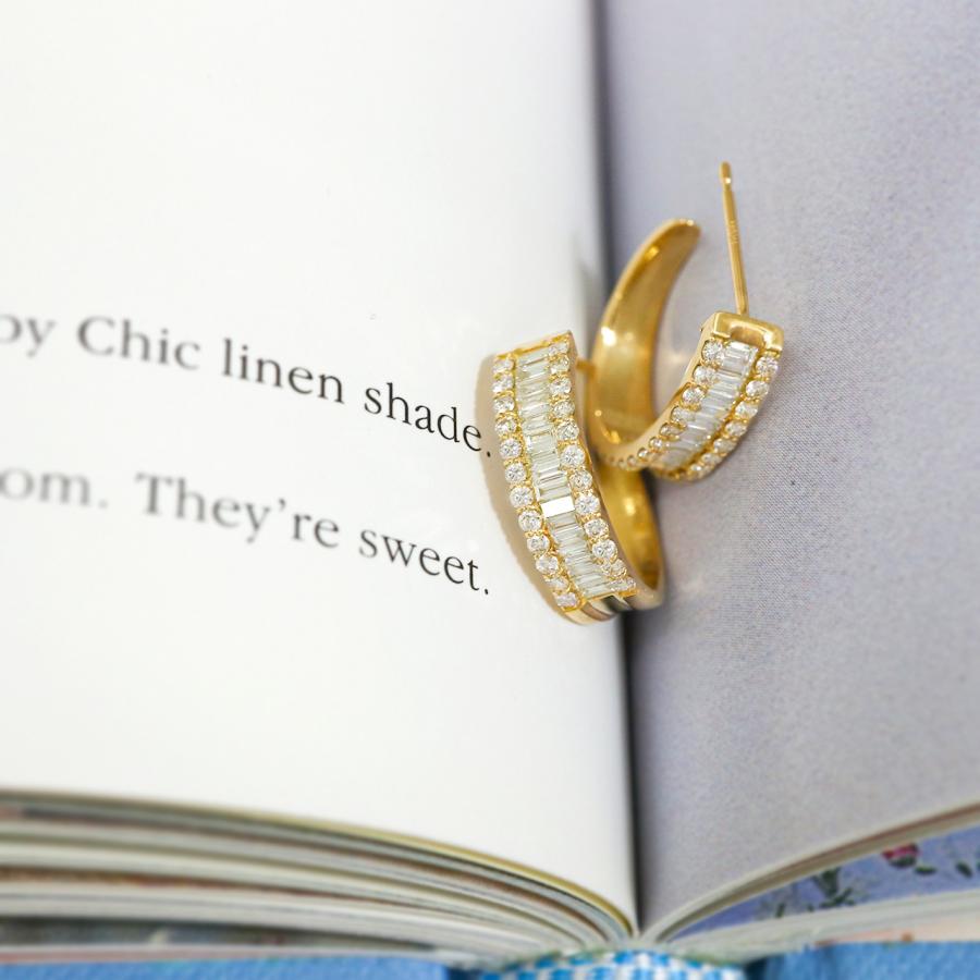 10k YG バゲットカット ダイヤモンド ピアス イエローゴールド 0.6ct